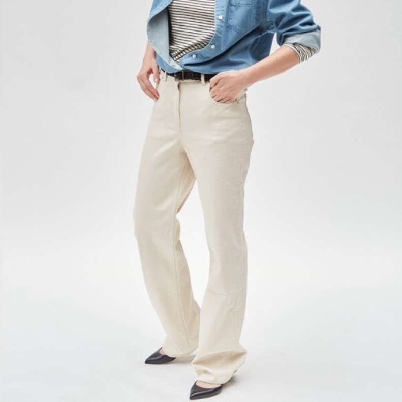 Thakoon High Waisted Straight Leg Denim Pant Ecru 2